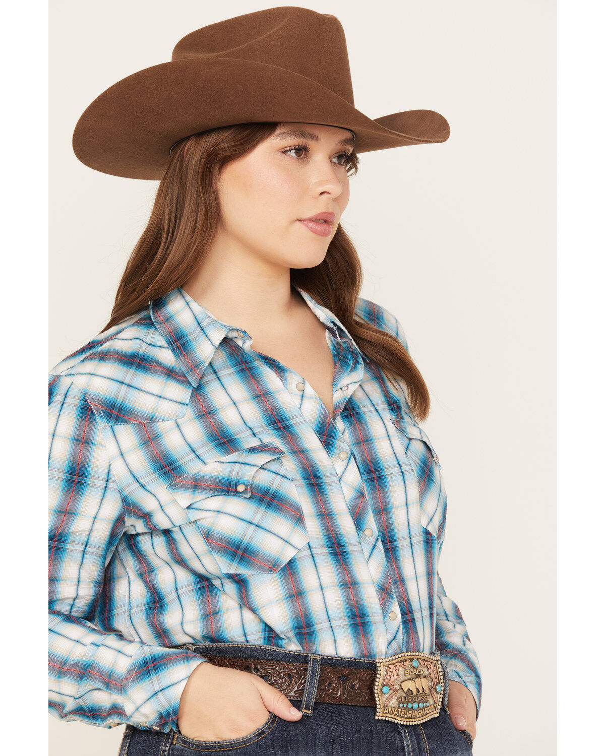 Roper Women's Plaid Print Long Sleeve Snap Western Shirt - Plus
