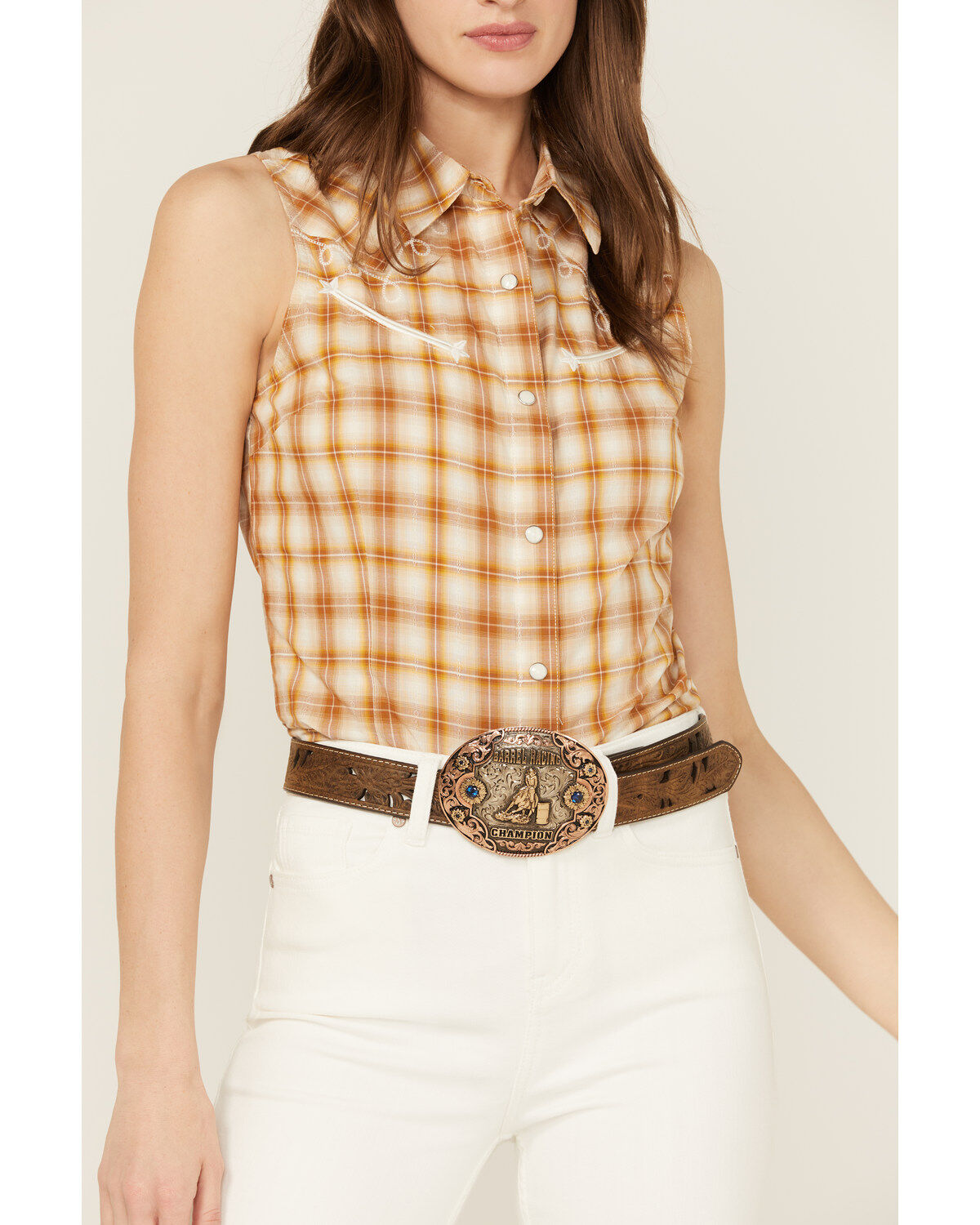 Wrangler Retro Women's Plaid Print Sleeveless Snap Western Shirt