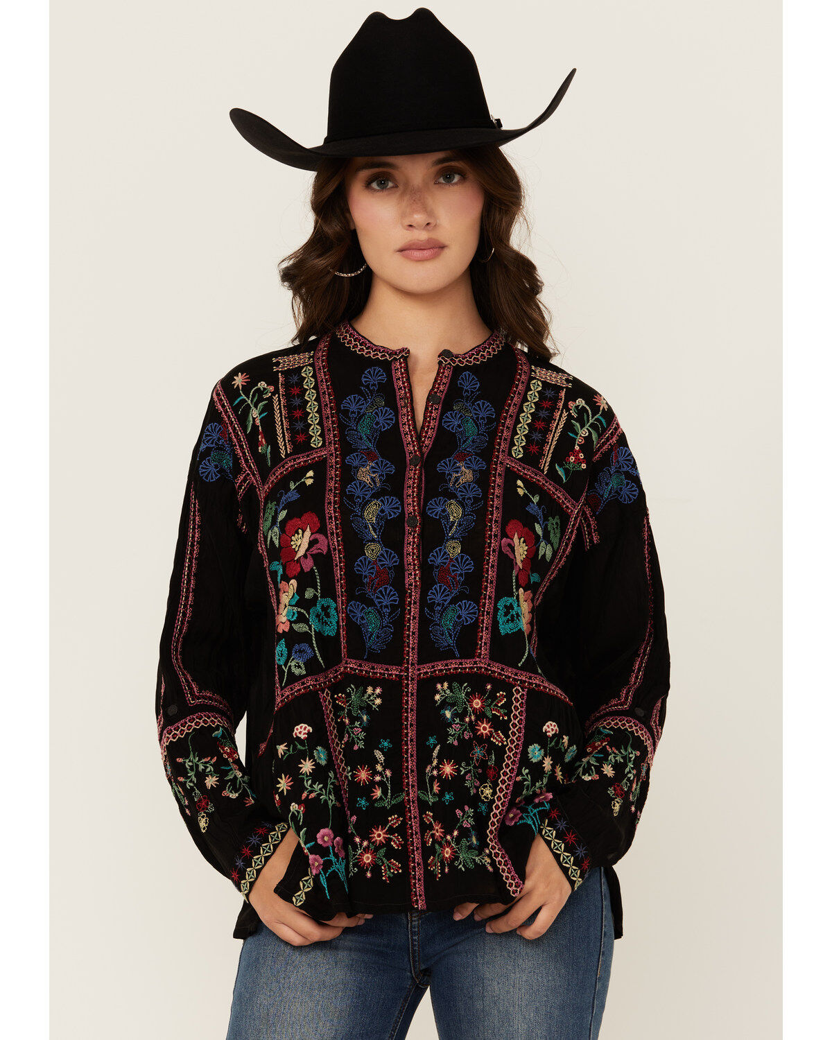 Johnny Was Women's Floral Embroidered Long Sleeve Blouse