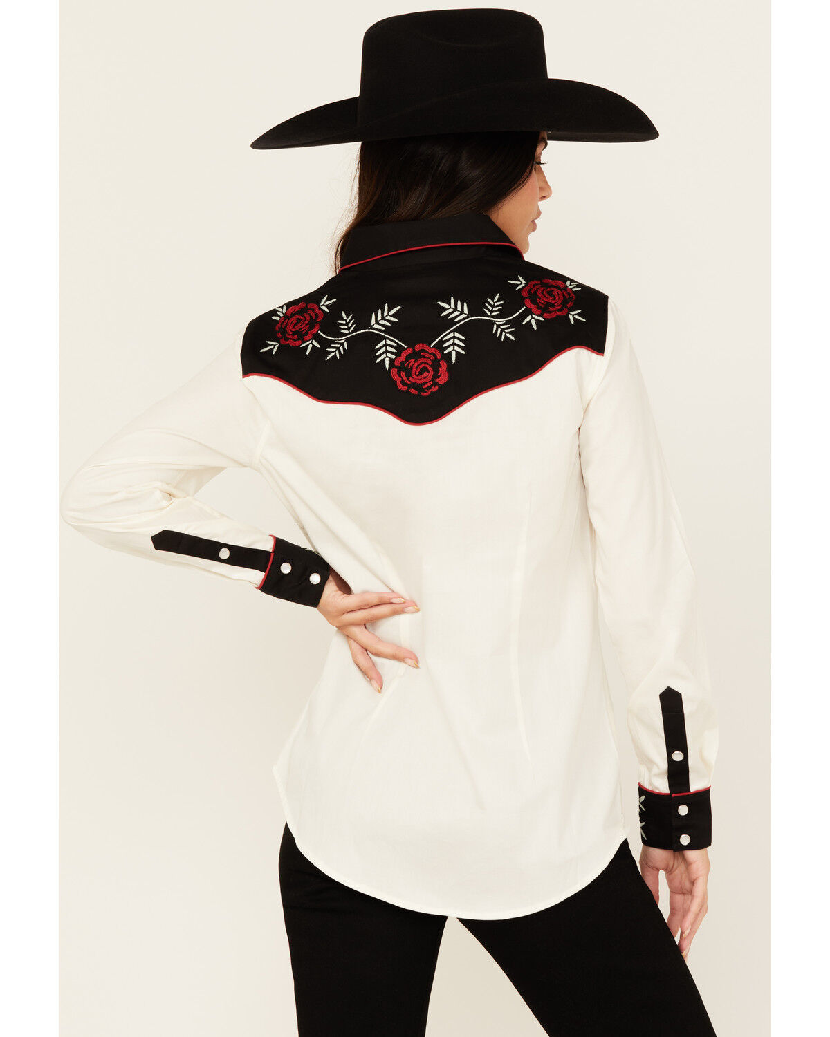 Panhandle Women's Retro Floral Embroidered Long Sleeve Snap Western Shirt