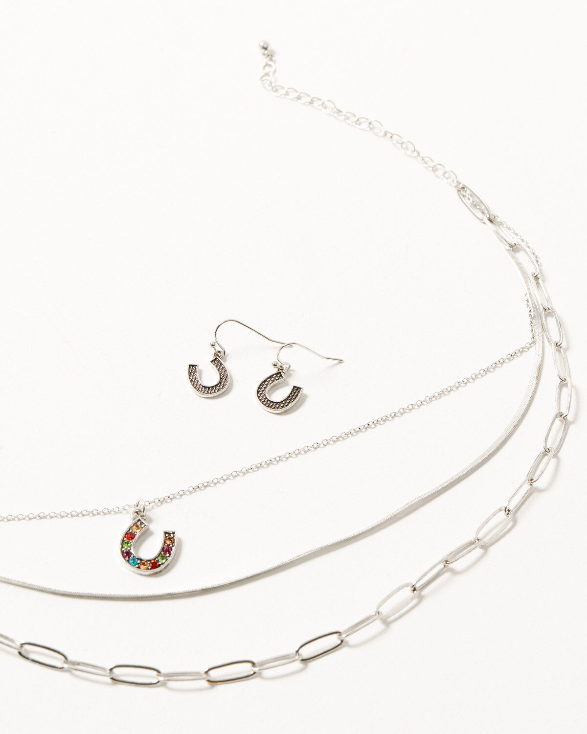 Shyanne Women's Layered Chain Rainbow Horseshoe Jewelry Set - 2 Piece