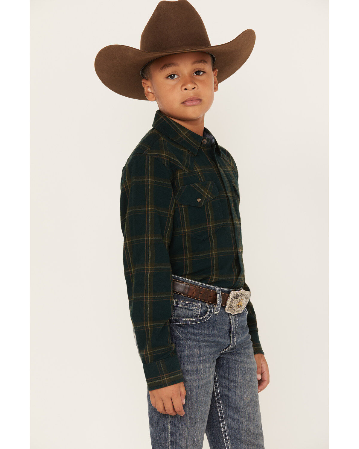 Cody James Boys' Plaid Print Long Sleeve Snap Western Flannel Shirt