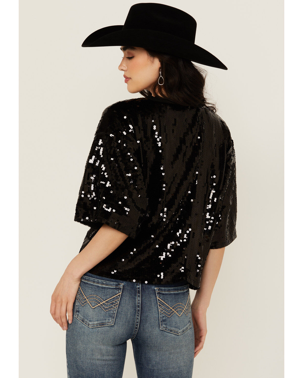 Mainstrip Women's Disco Cowgirl Sequins Short Sleeve Graphic Tee