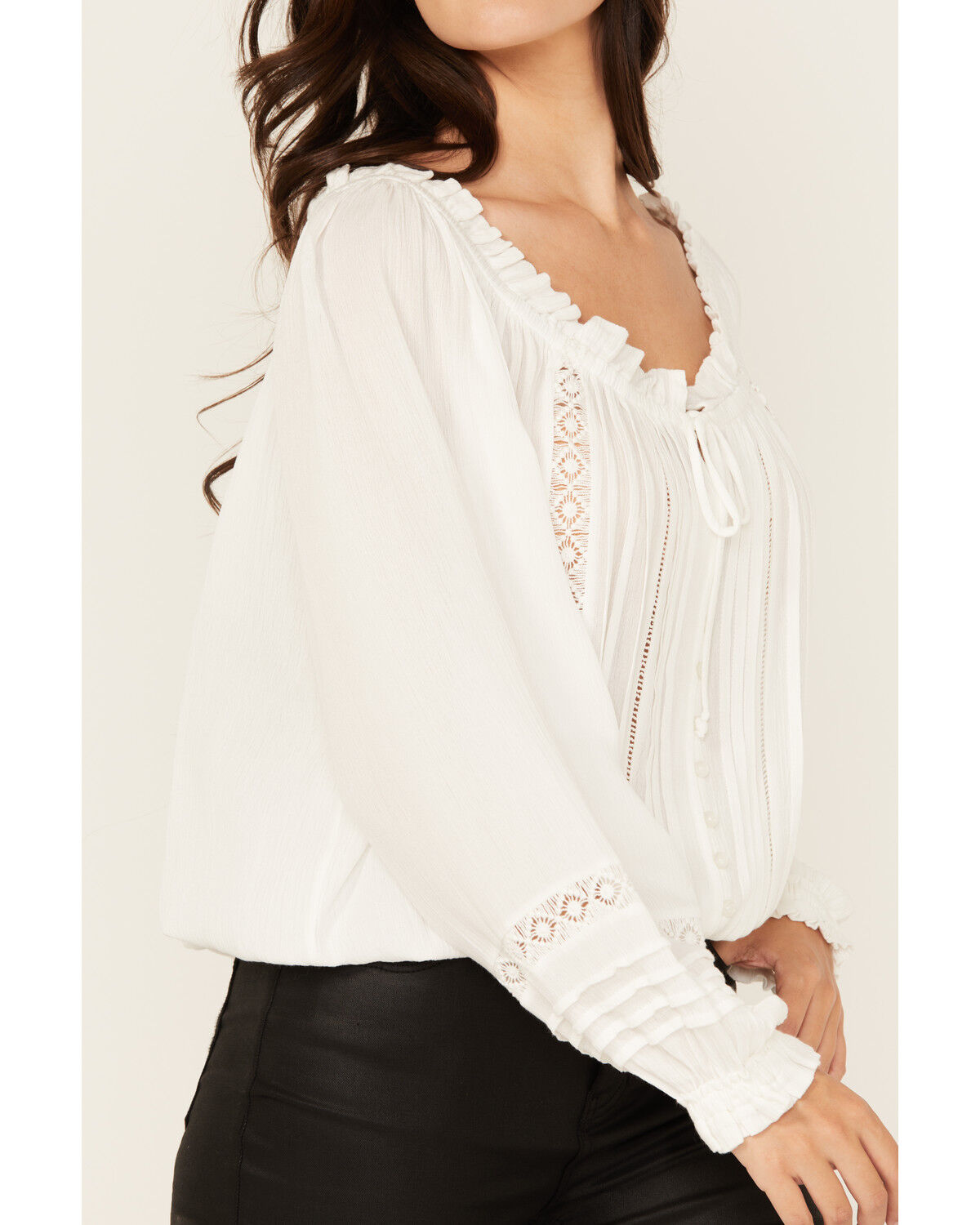 Wild Moss Women's Lace Detail Peasant Top