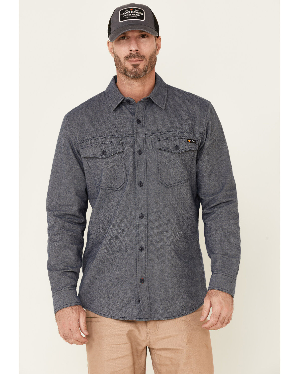Hawx Men's Greyline Solid Stretch Herringbone Long Sleeve Work Shirt