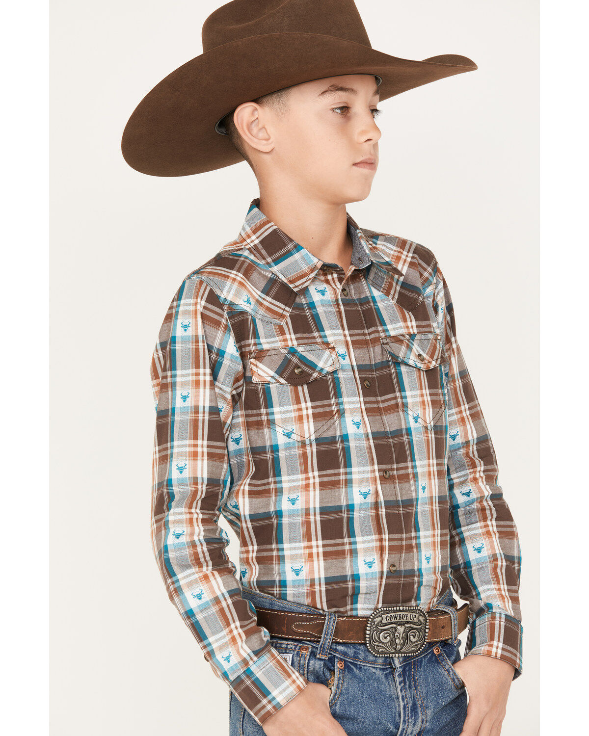 Cody James Boys' Bull Dobby Long Sleeve Snap Western Shirt