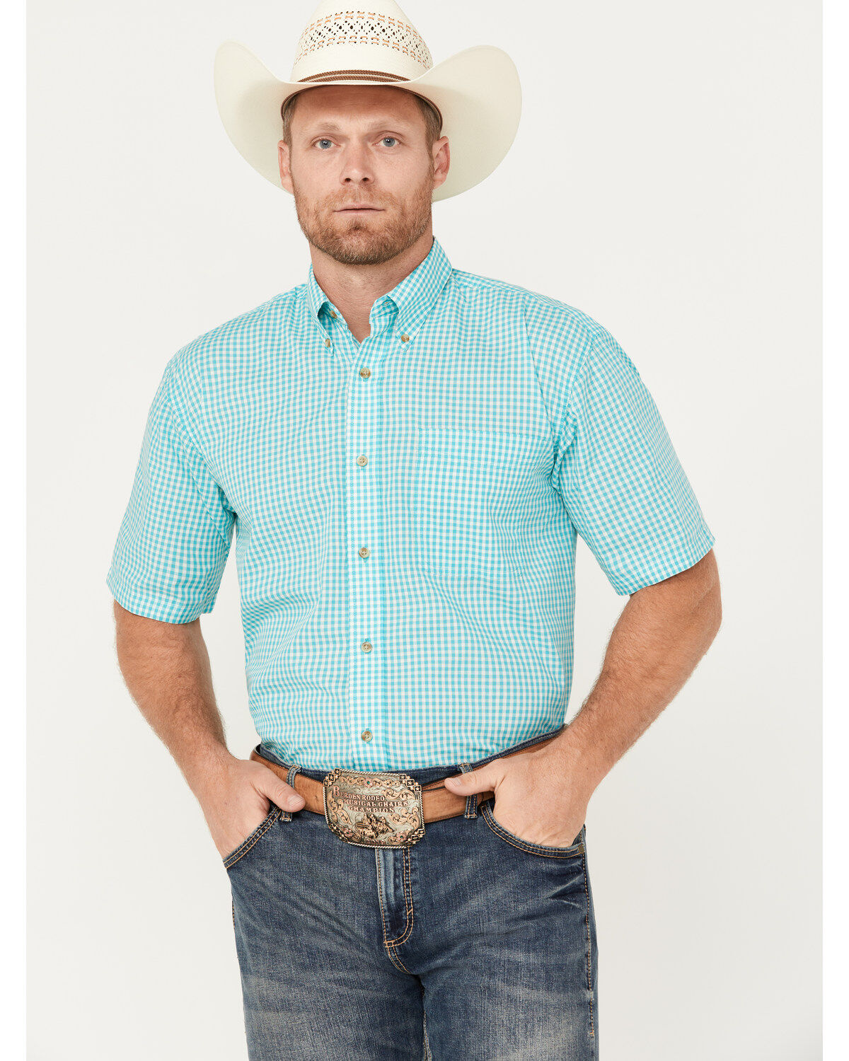 Wrangler Riata Men's Assorted Plaid Print Short Sleeve Button-Down Western Shirt