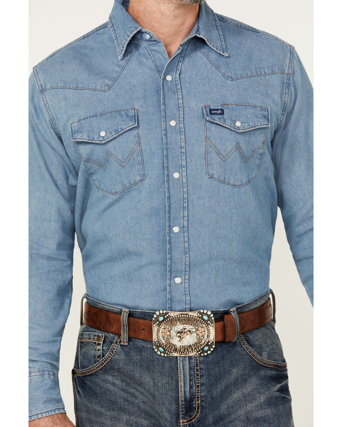 Wrangler Men's Stonewash Denim Long Sleeve Work Shirt