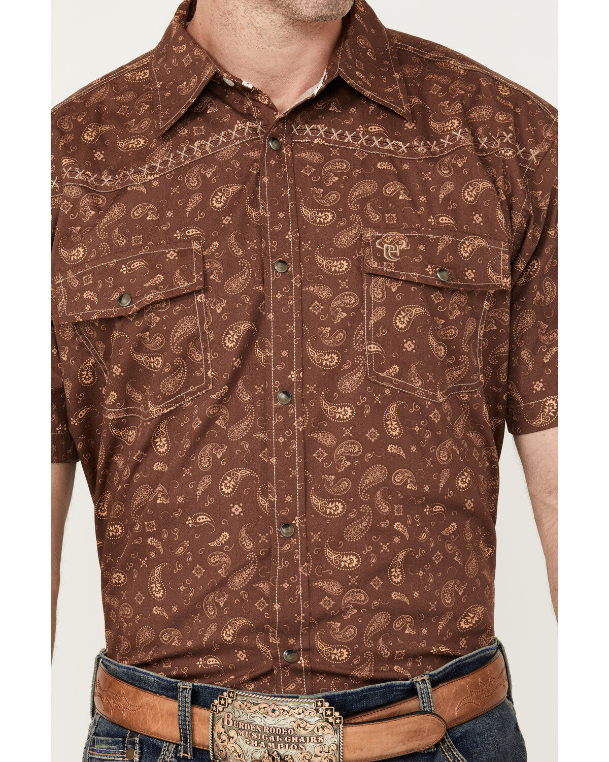 Cowboy Hardware Men's Roman Paisley Print Short Sleeve Western Snap Shirt