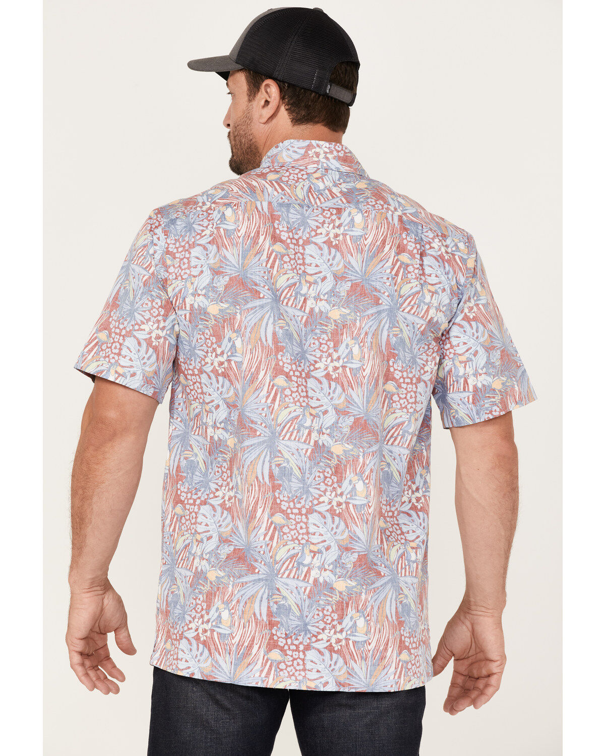 Scully Men's Birds Of Paradise Floral Print Short Sleeve Button Down Western Shirt