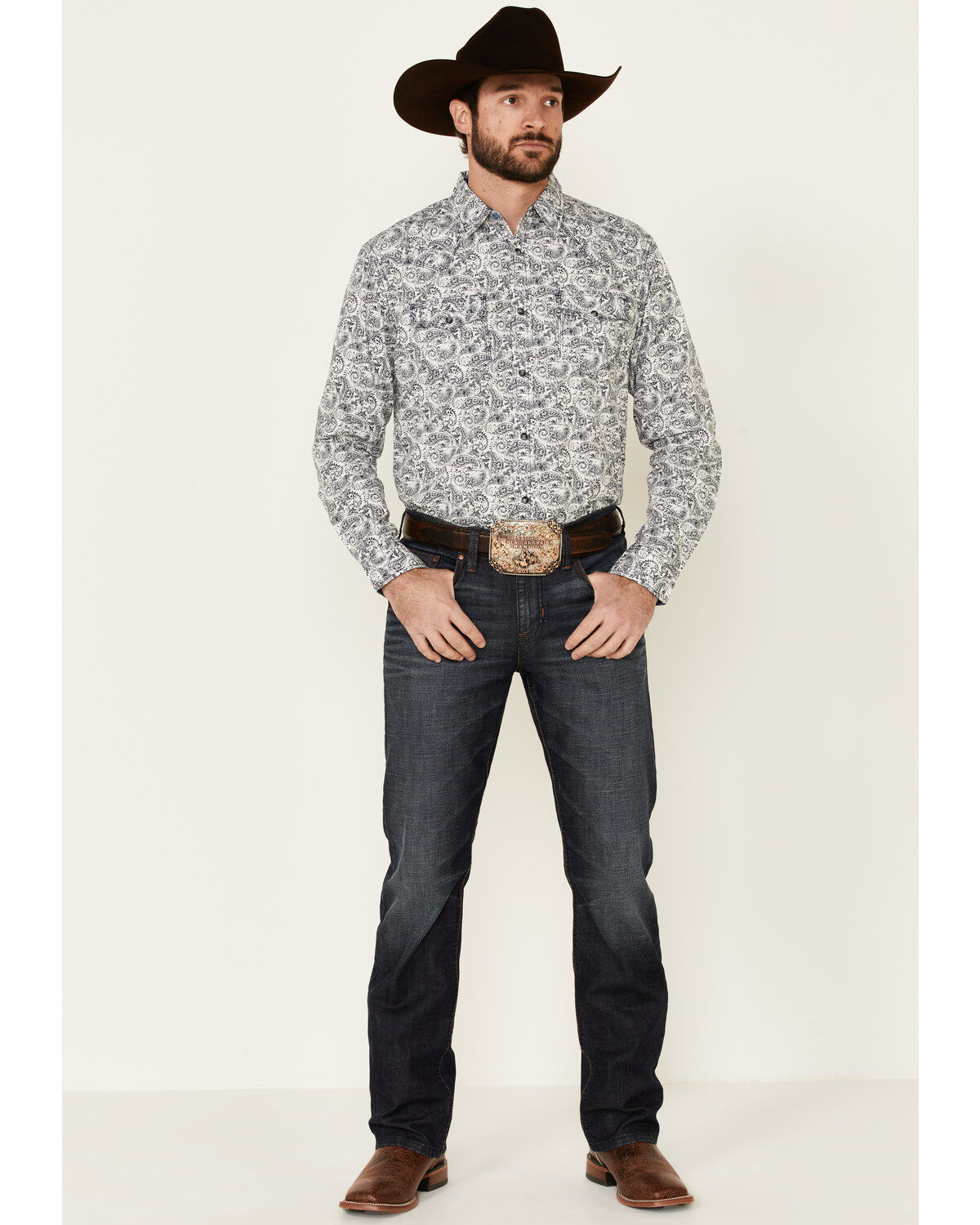Moonshine Spirit Men's Ricochet Paisley Print Long Sleeve Snap Western Shirt