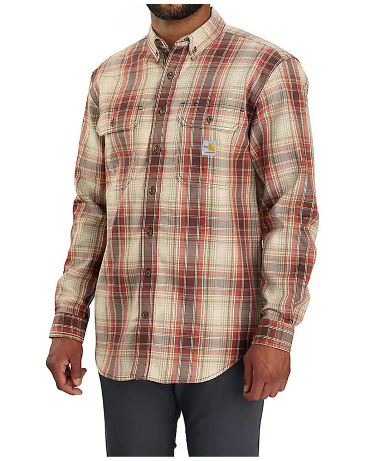 Carhartt Men's FR Force Rugged FleX&trade; Loose Fit Twill Plaid Print Long Sleeve Button-Down Work Shirt
