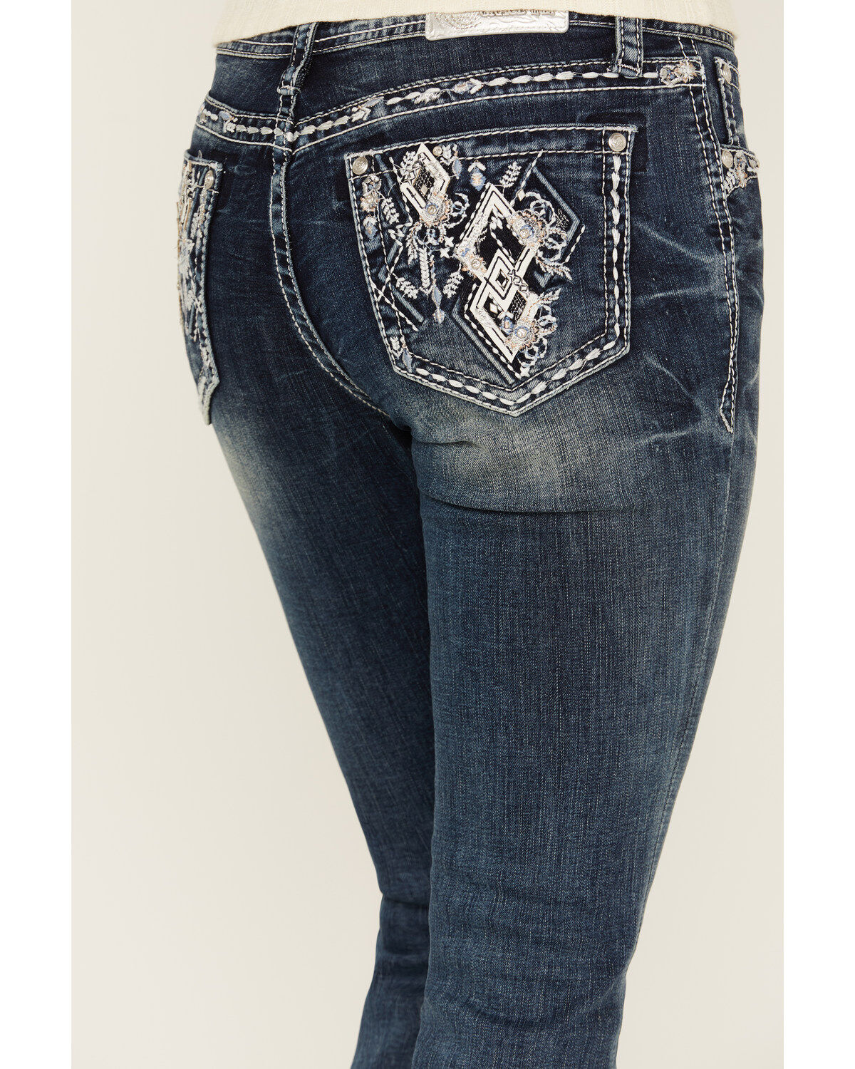 Grace in LA Women's Medium Wash Mid Rise Diamond Pocket Bootcut Stretch Denim Jeans