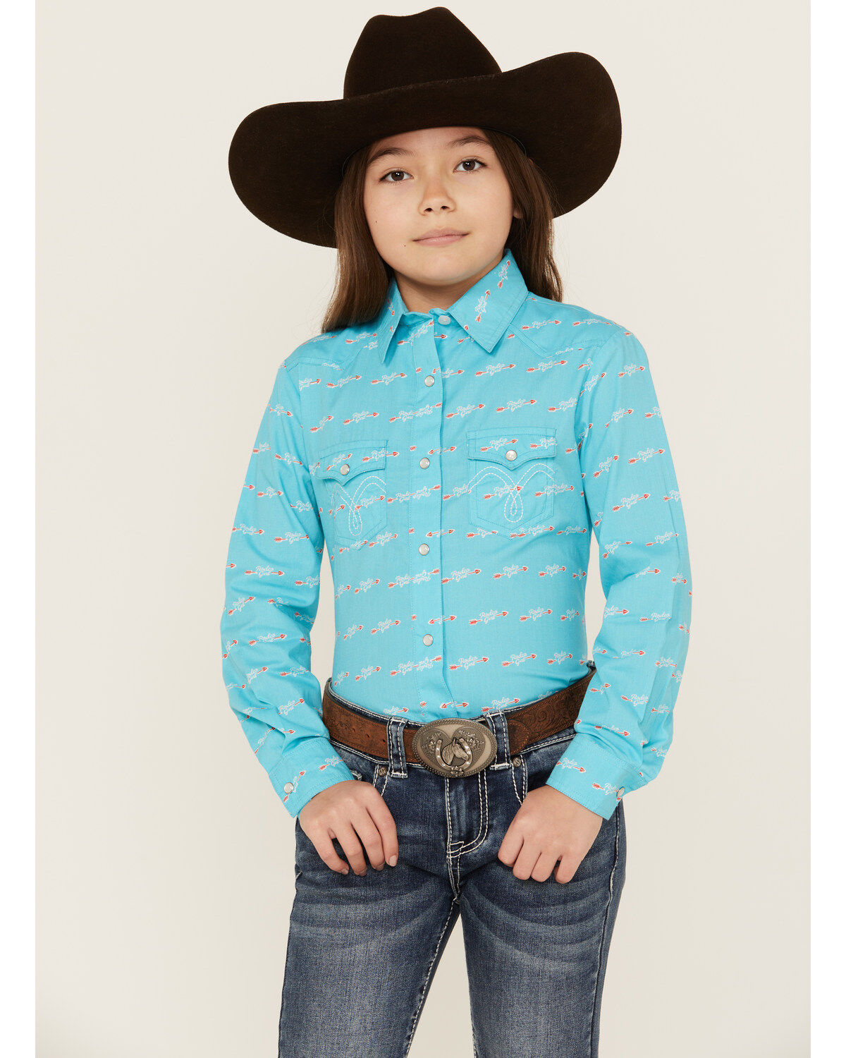 Panhandle Girls' Rodeo Arrow Print Long Sleeve Pearl Snap Western Shirt