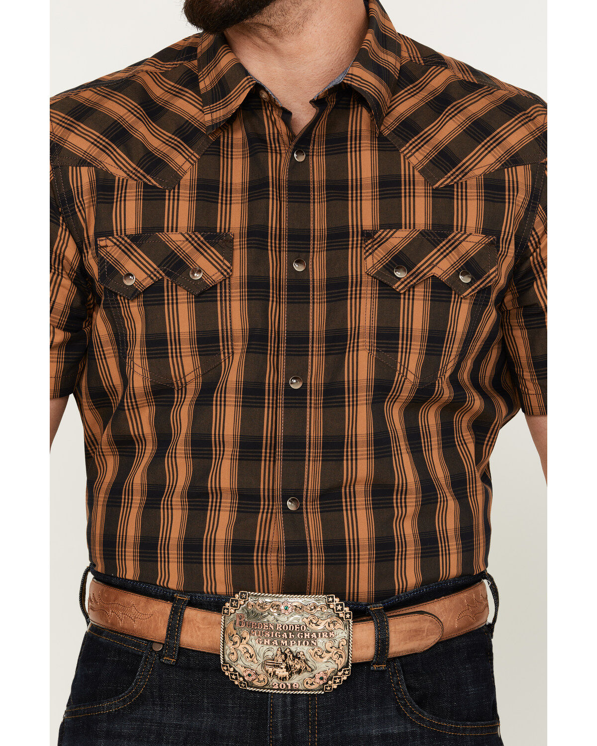 Cody James Men's Caliente Small Plaid Print Short Sleeve Western Snap Shirt