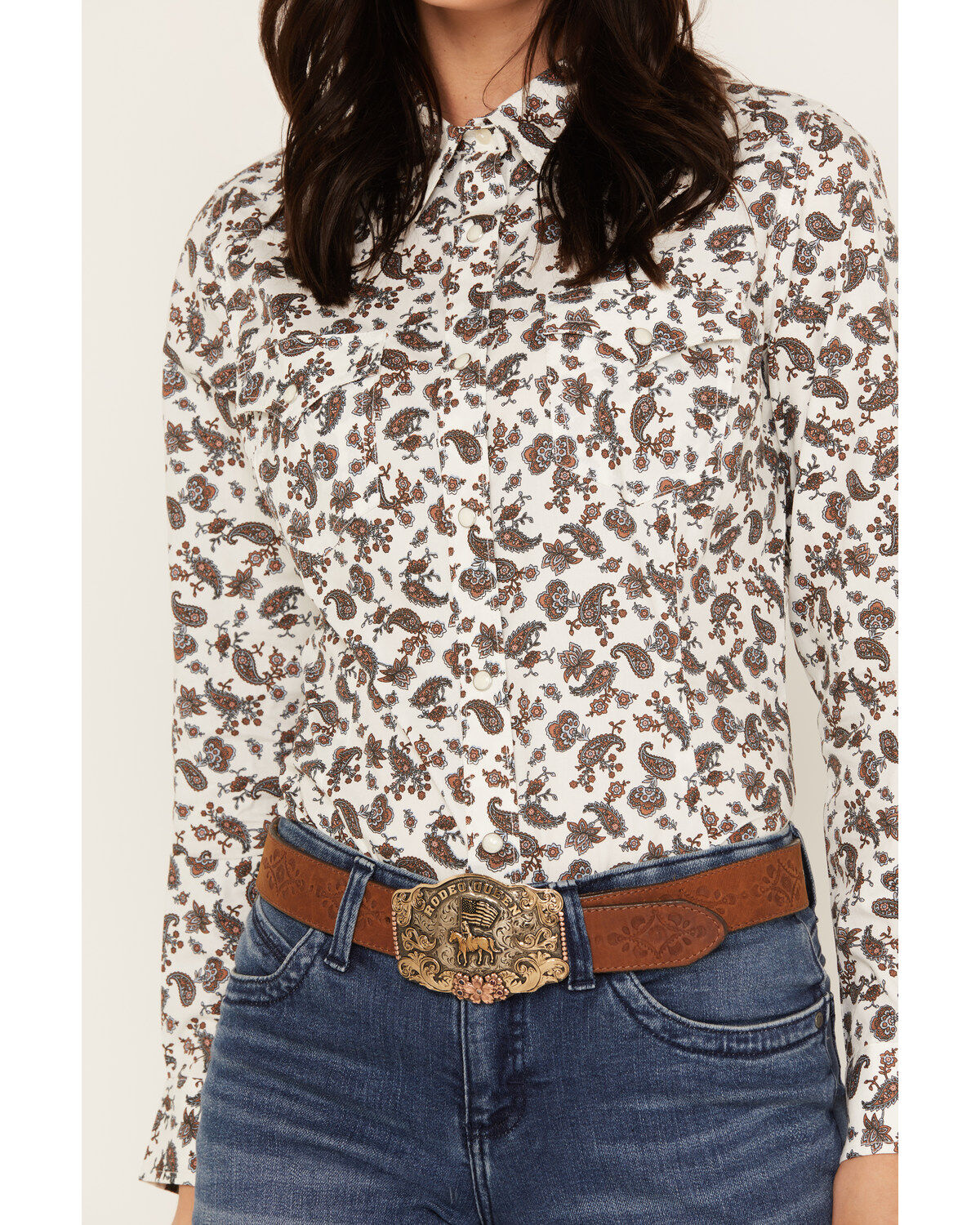 Wrangler Women's Paisley Long Sleeve Western Pearl Snap Shirt