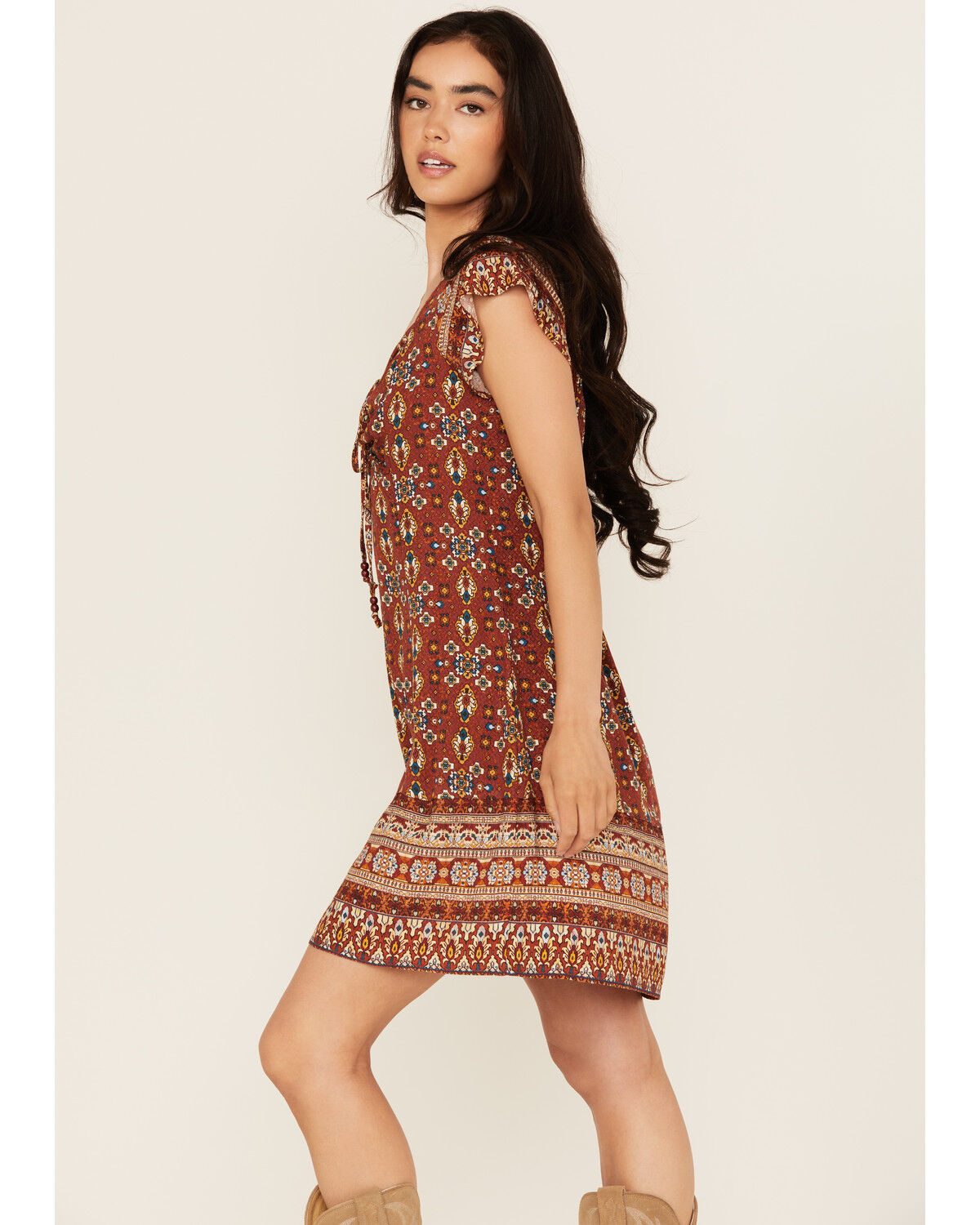 Idyllwind Women's Saxony Tapestry Print Short Sleeve Mini Dress