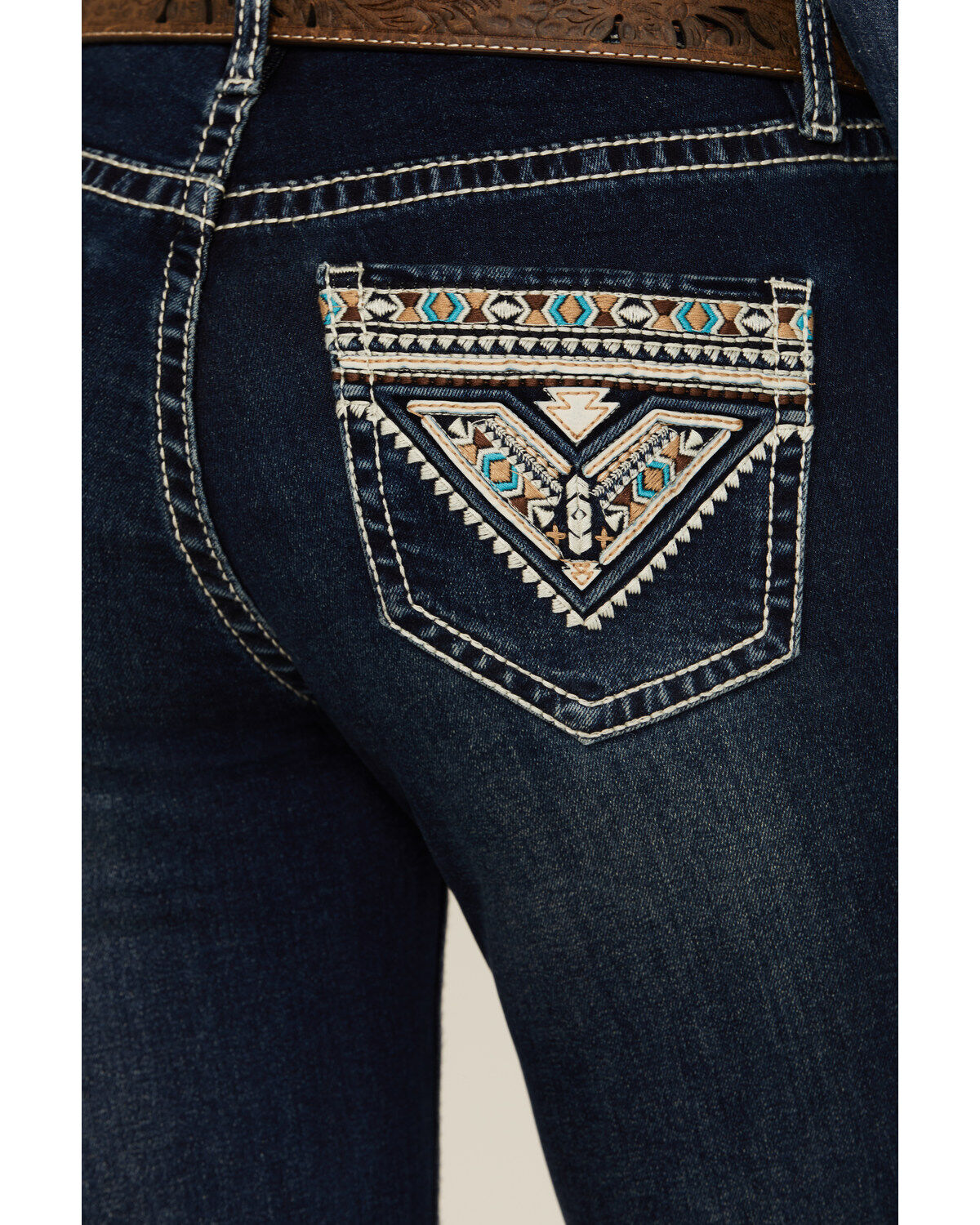Rock & Roll Denim Women's Dark Wash Mid Rise Embroidered Bootcut Stretch Denim Jeans