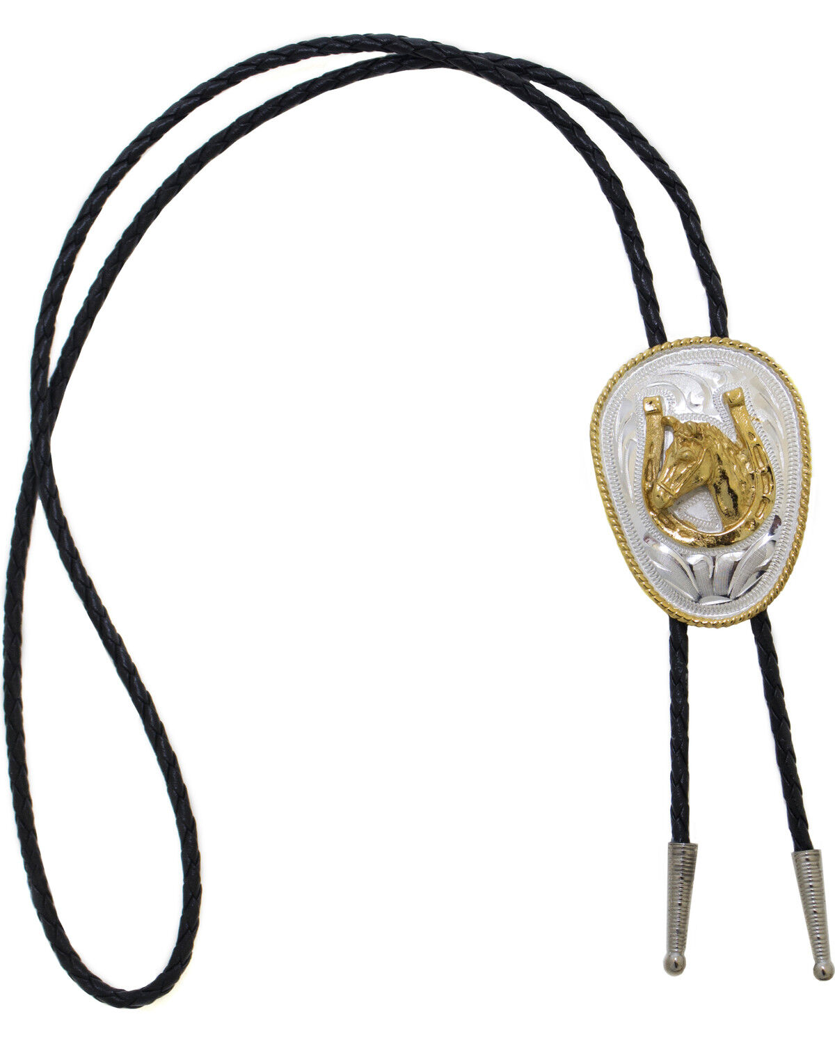 Western Express Men's German Silver Horsehead And Horseshoe Bolo Tie