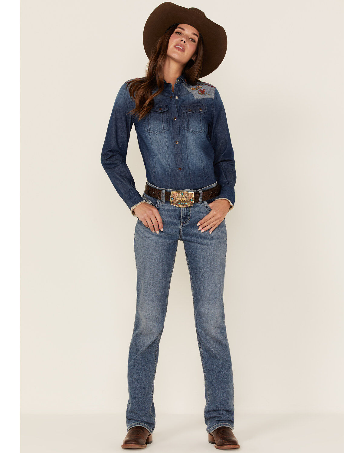 Tasha Polizzzi Women's Arizona Denim Embroidered Shirt