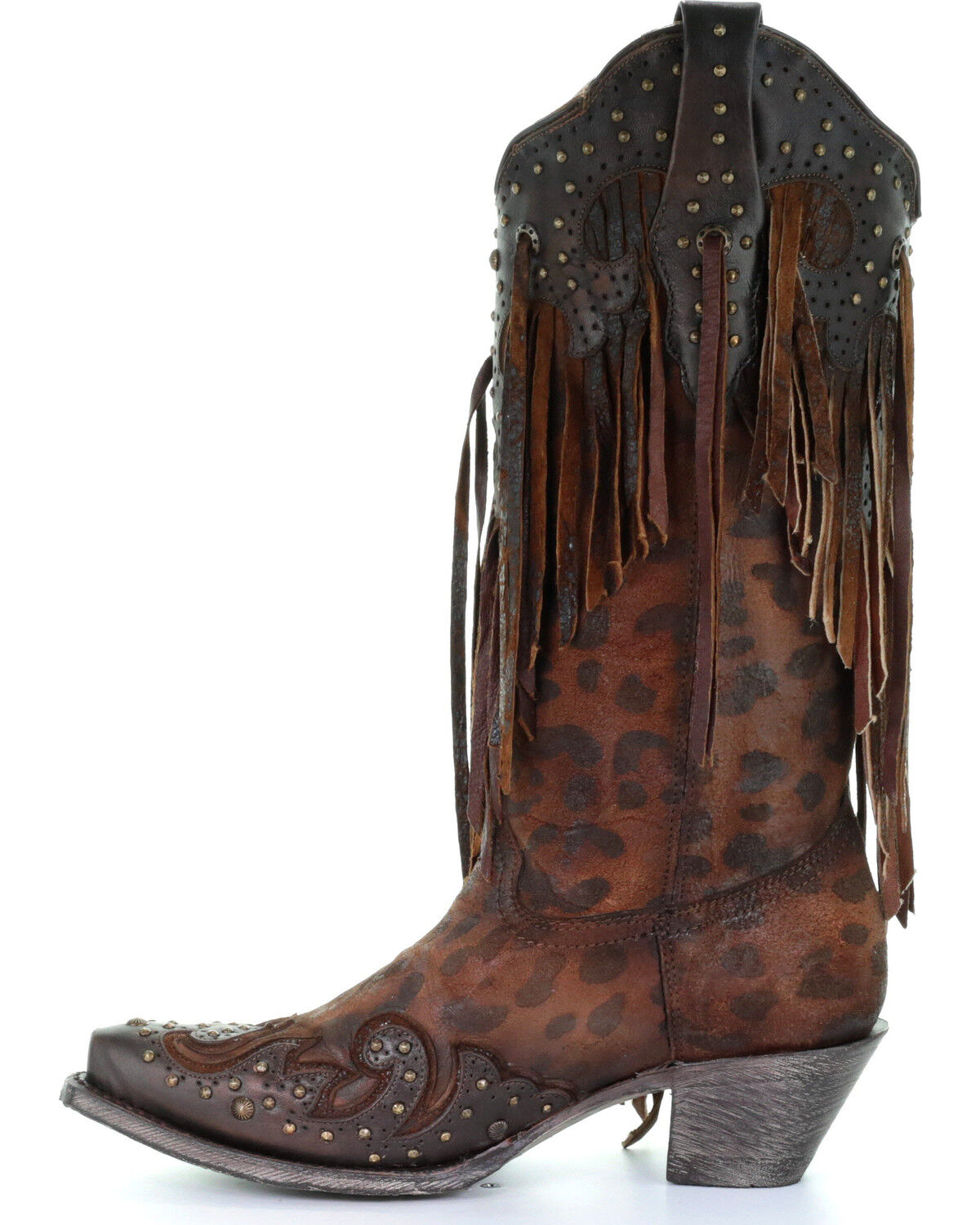 Corral Women's Leopard Stud & Fringe Western Boots - Snip Toe