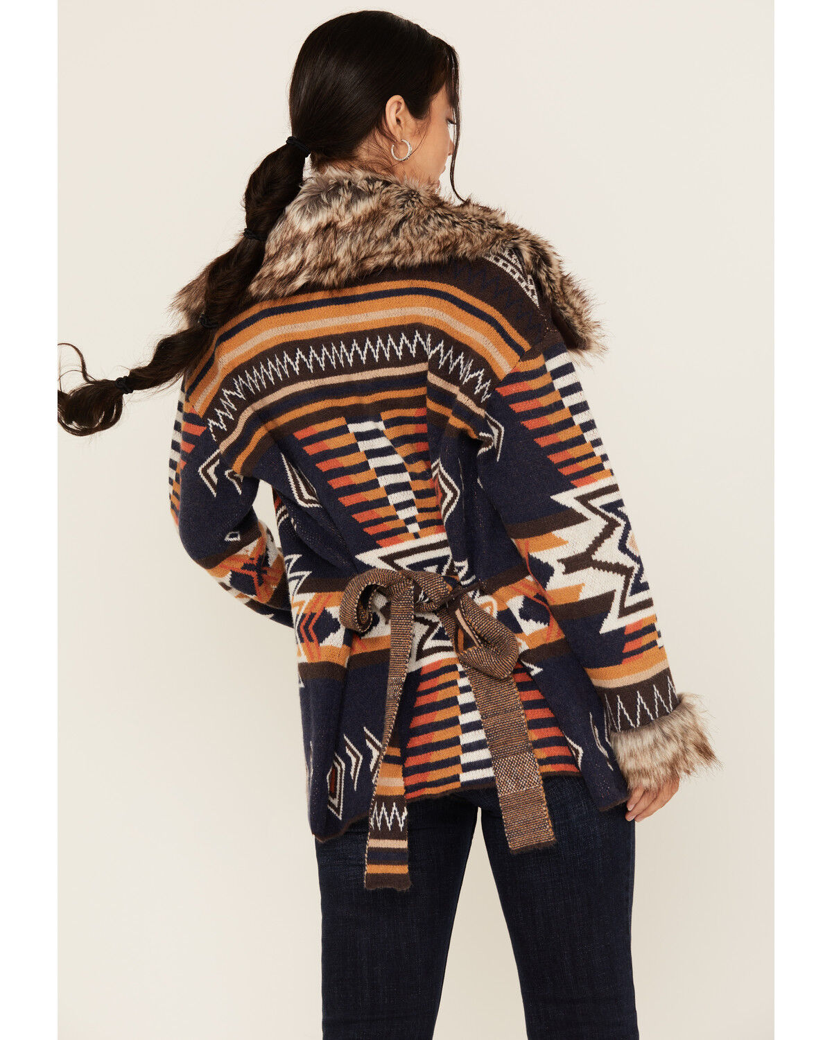 Shyanne Women's Faux Fur Trim Belted Sweater