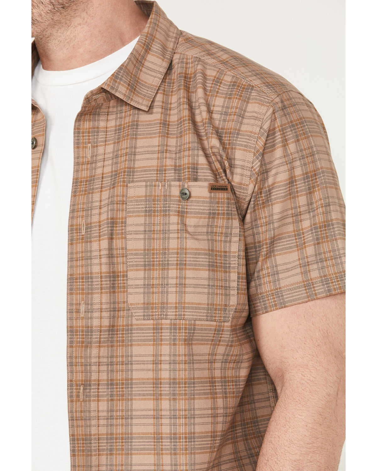Lucky Brand Workwear Men's Plaid Print Short Sleeve Button-Down Work Shirt