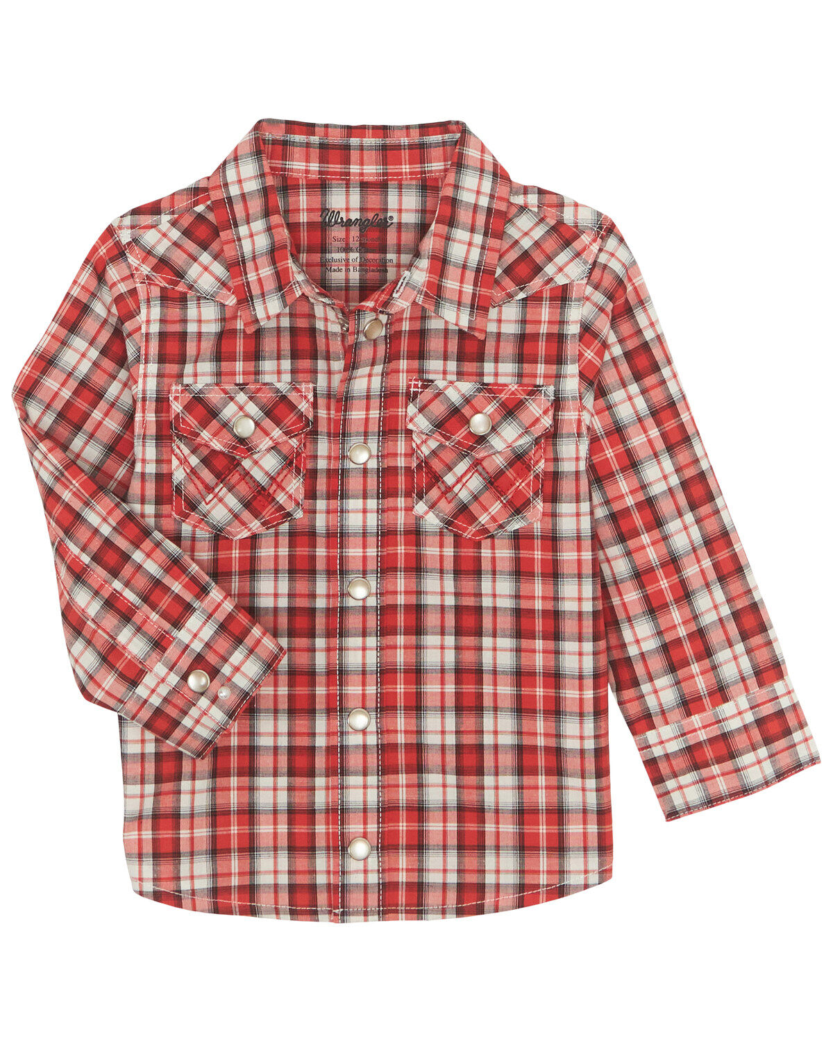 Wrangler Toddler Boys' Plaid Print Long Sleeve Snap Western Shirt