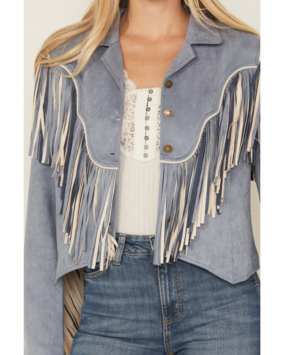 Saints & Hearts Women's Faux Fringe Suede Button-Down Jacket