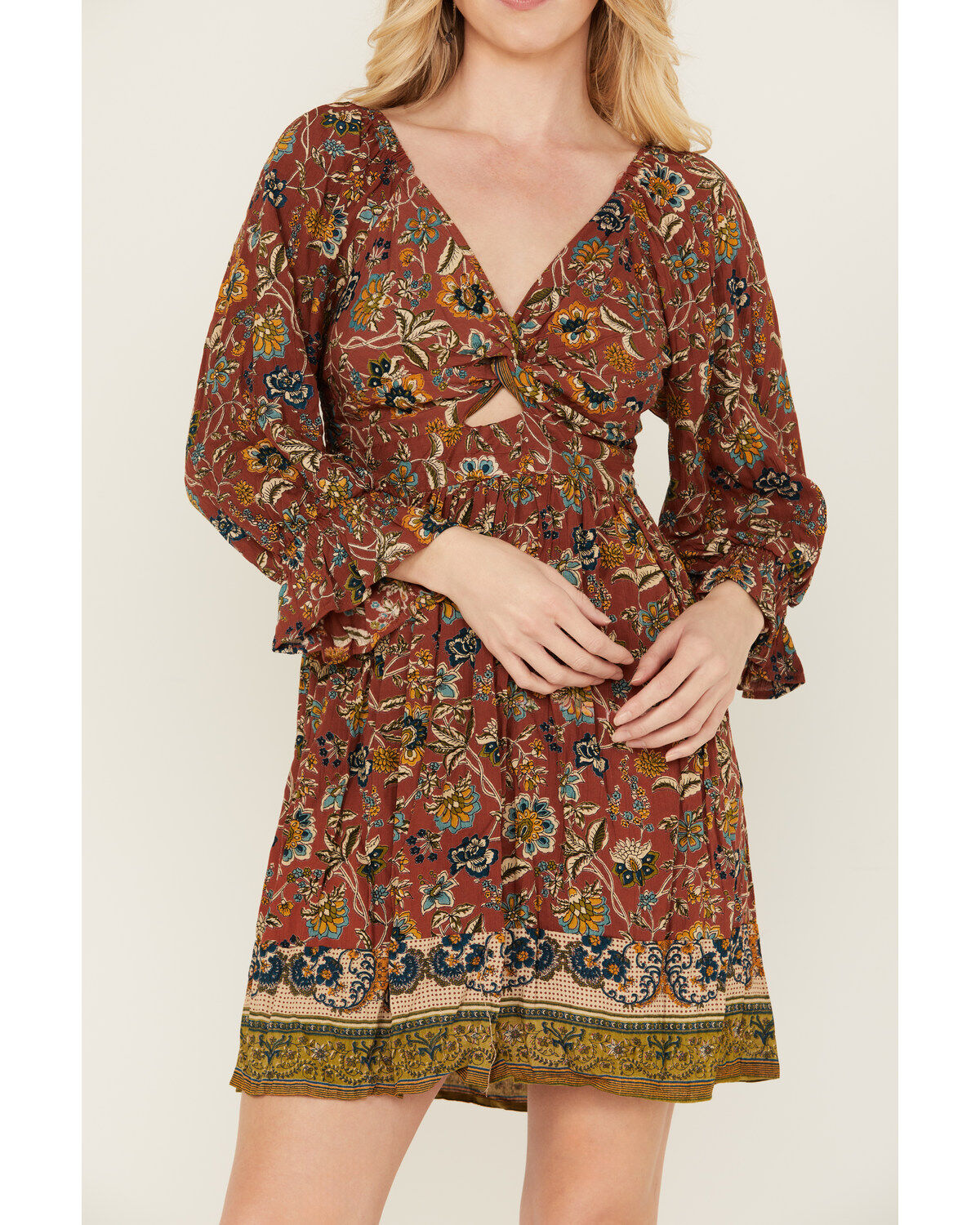 Angie Women's Floral Print Long Sleeve Mini Dress