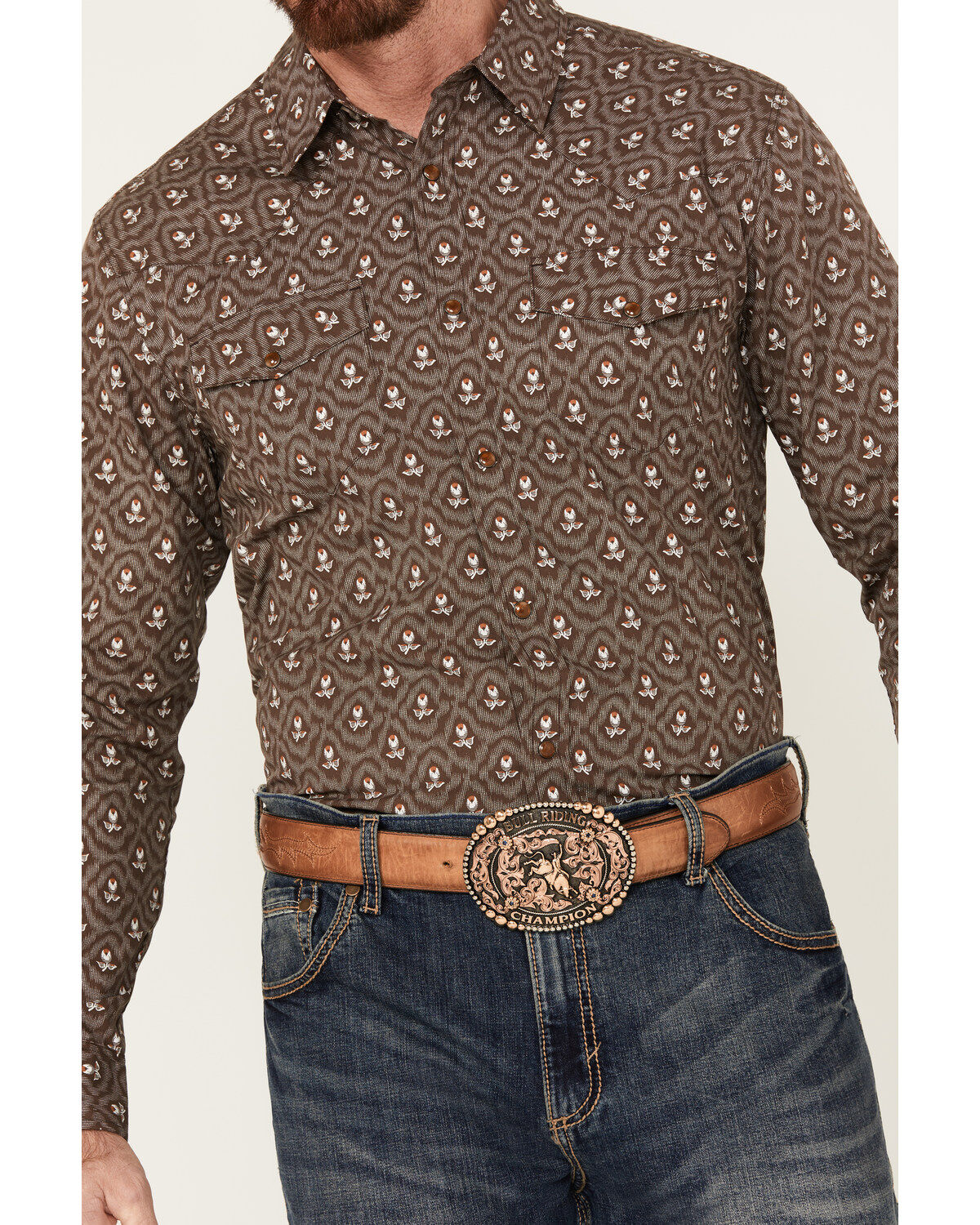 Gibson Trading Co. Men's Barbed Wire Floral Print Long Sleeve Snap Western Shirt