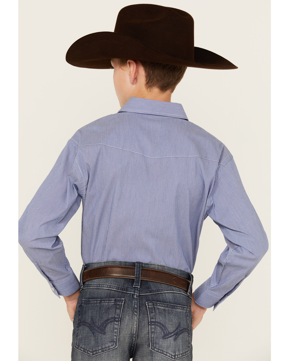 Rough Stock by Panhandle Boys' Striped Long Sleeve Pearl Snap Stretch Western Shirt