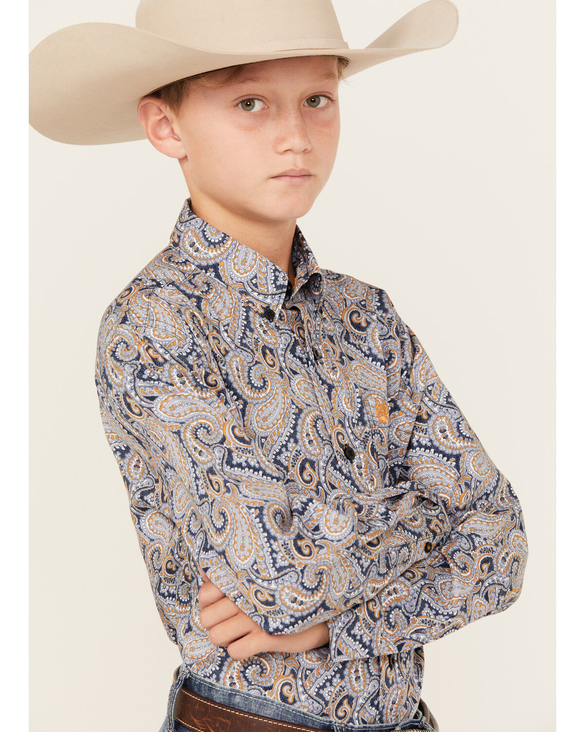 Cinch Boys' Paisley Print Long Sleeve Button Down Western Shirt