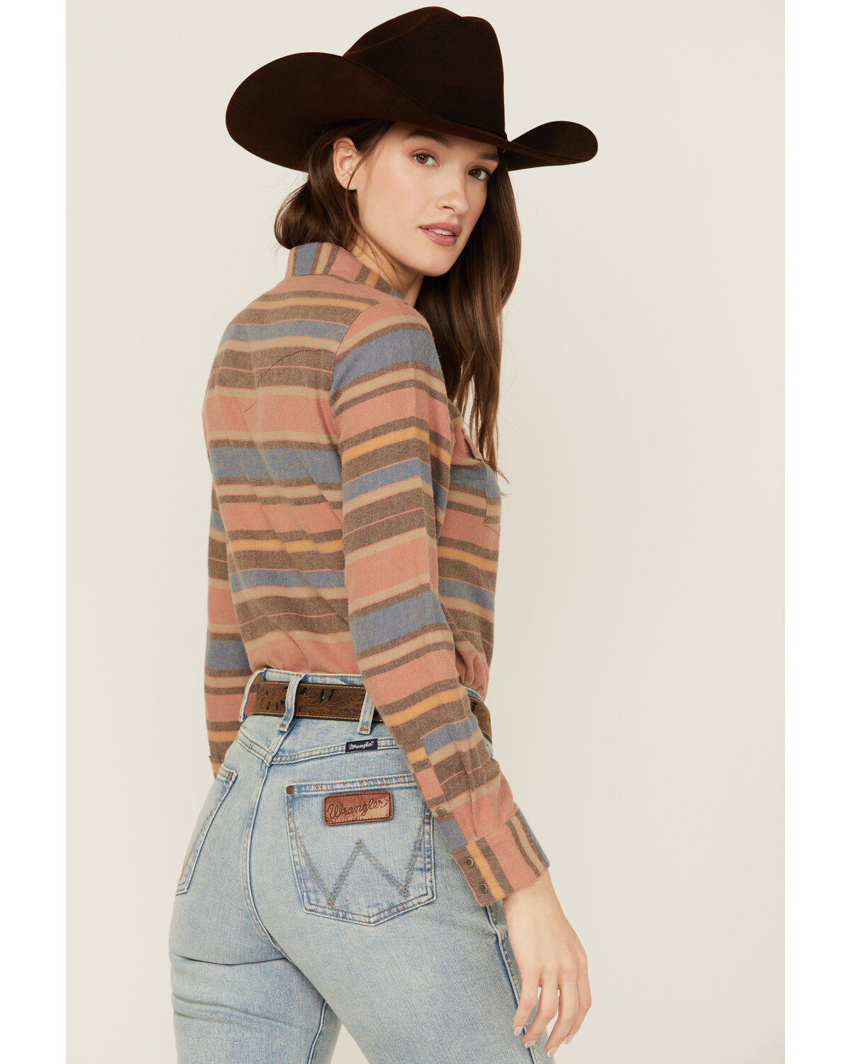 Shyanne Women's Serape Striped Print Long Sleeve Snap Flannel Shirt