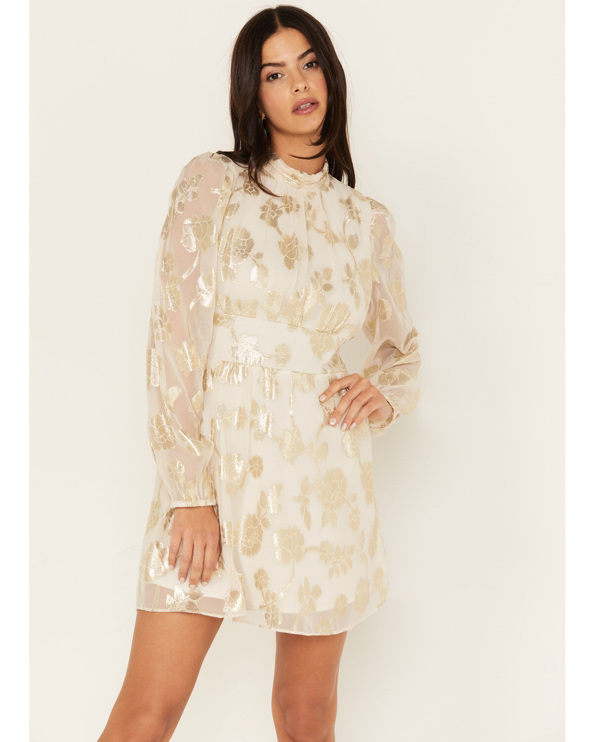 Sadie & Sage Women's Cham Afterglow Metallic Floral Print Mini Dress