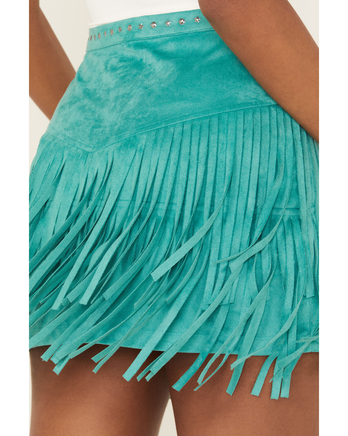 Rock & Roll Denim Women's Fringe Studded Faux Suede Mini Skirt