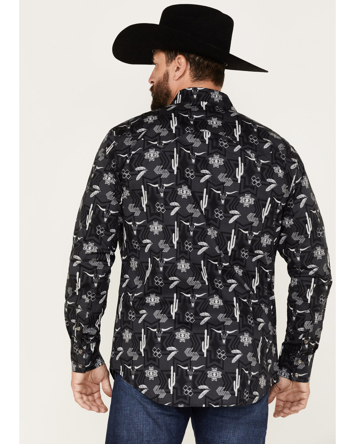 Rock & Roll Denim Men's Southwestern Print Stretch Long Sleeve Snap Shirt