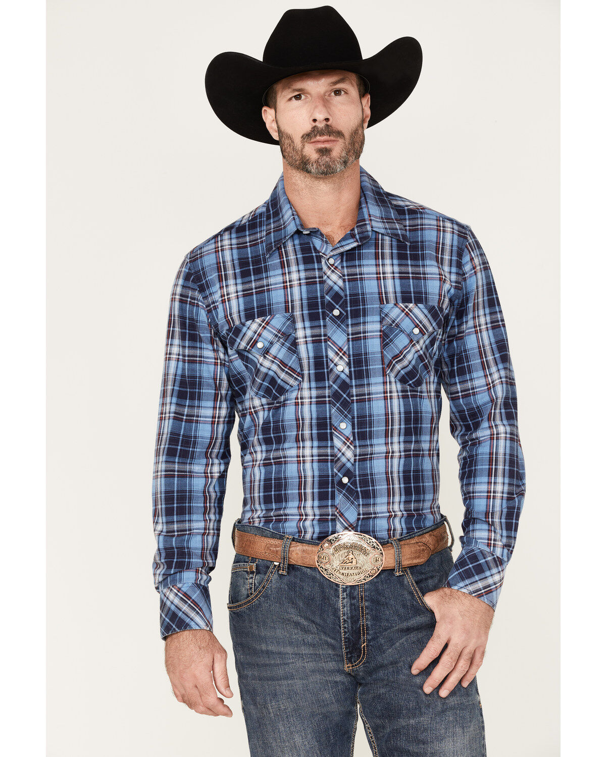 Rock & Roll Denim Men's Medium Plaid Stretch Long Sleeve Pearl Snap Shirt