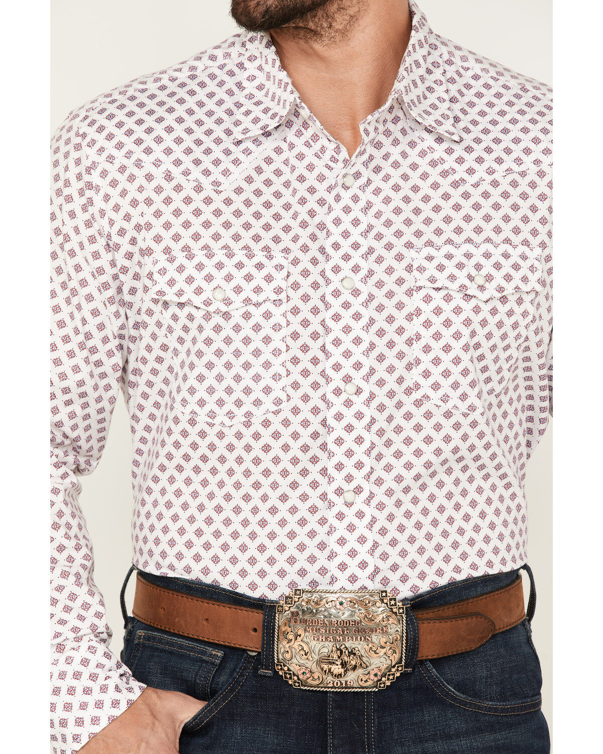 Wrangler 20x Men's Geo Medallion Print Long Sleeve Pearl Snap Western Shirt