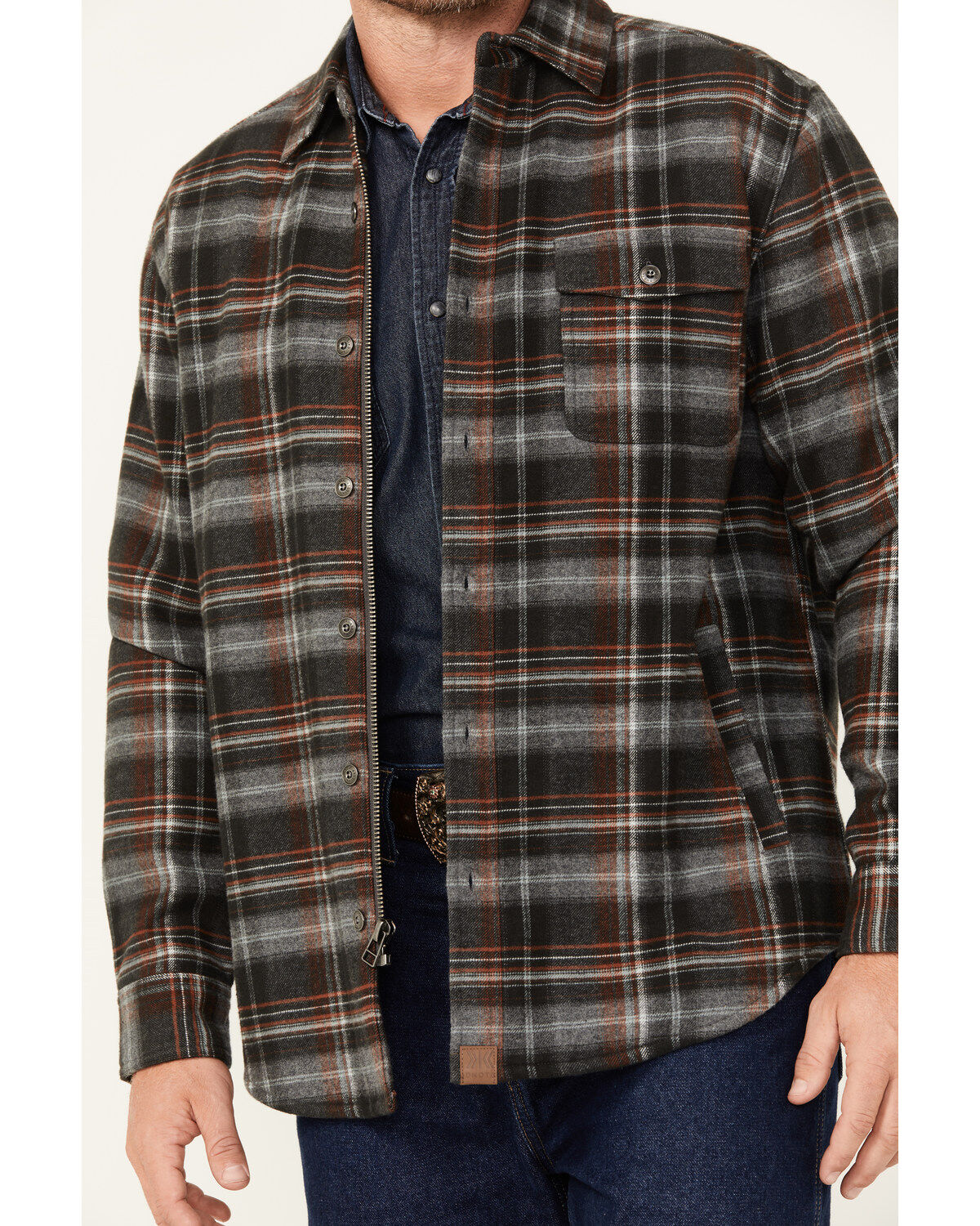 Dakota Grizzly Men's Wade Plaid Print Button-Down Zip Flannel Jacket
