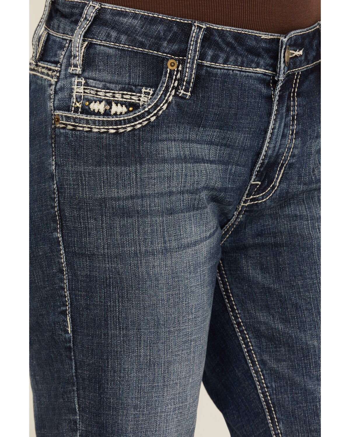 Rock & Roll Denim Women's Medium Wash Mid Rise Steer Head Bootcut Stretch Denim Jeans