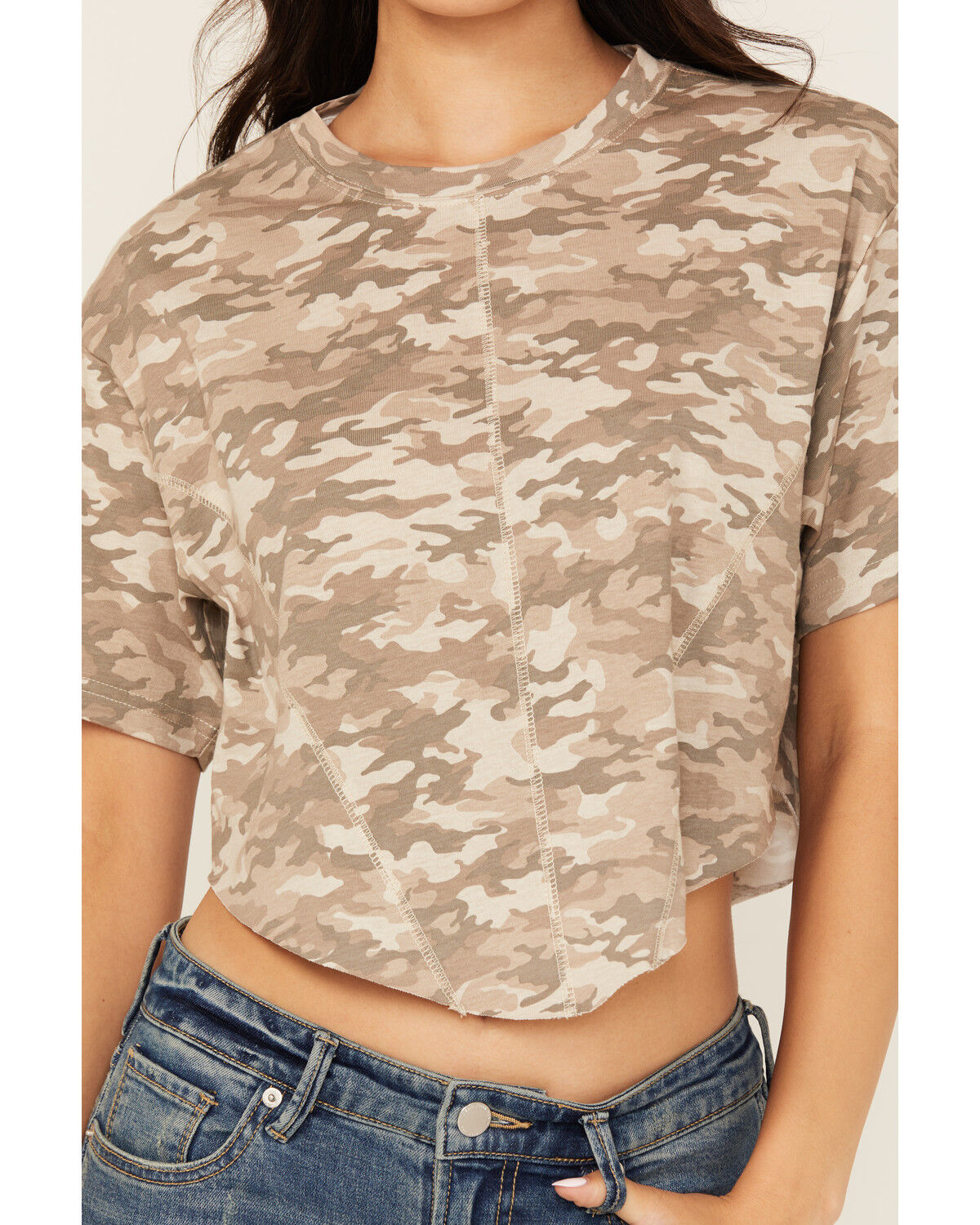 Youth in Revolt Women's Camo Print Short Sleeve Seamed Tee