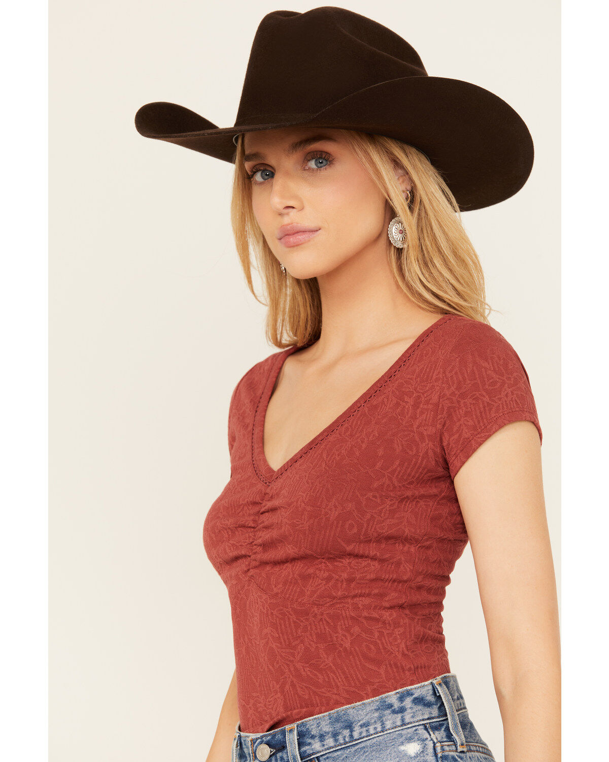 Shyanne Women's V Neck Short Sleeve Stretch Knit Top