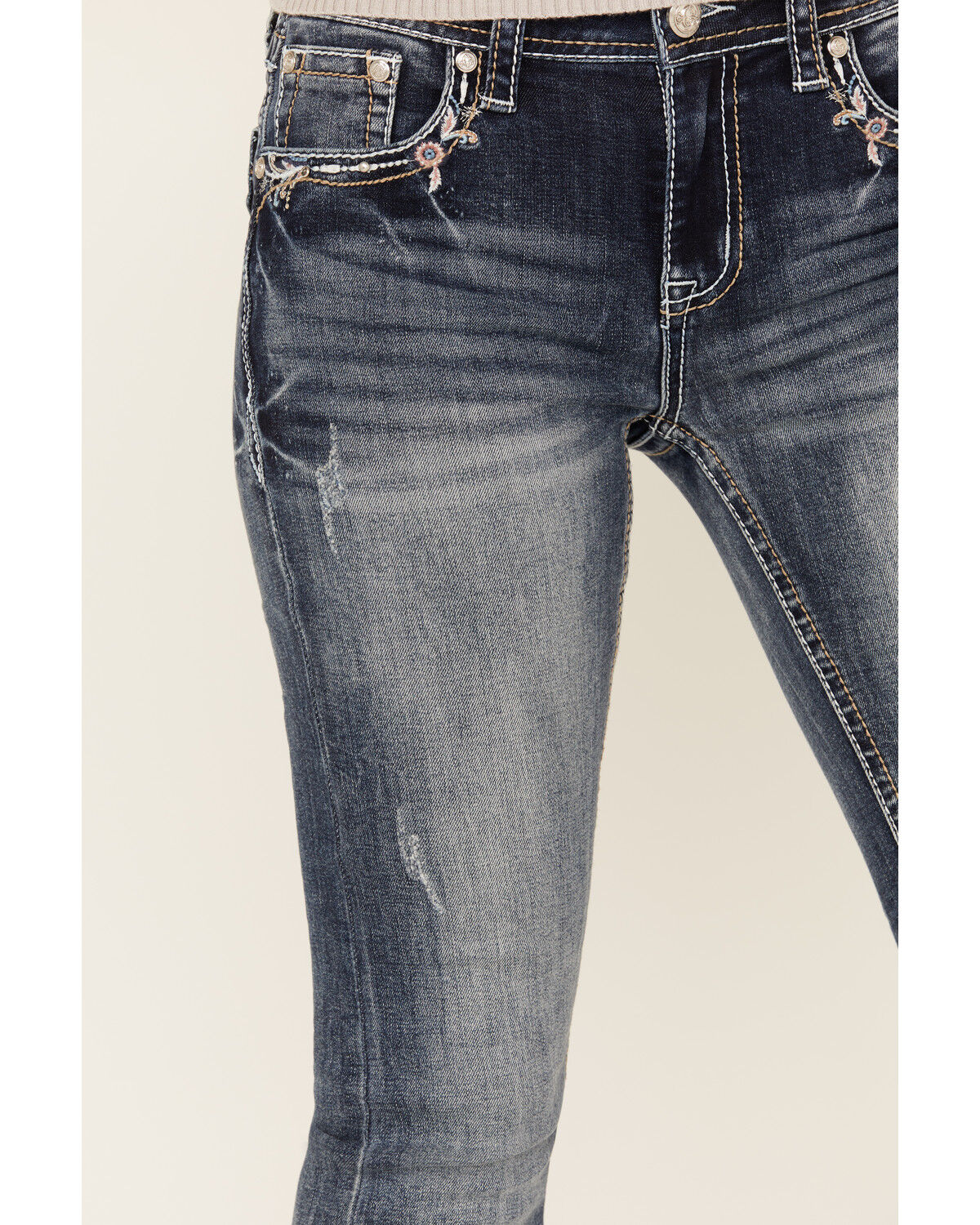 Grace In LA Women's Medium Wash Floral Paisley Embroidered Mid Rise Bootcut Stretch Denim Jeans