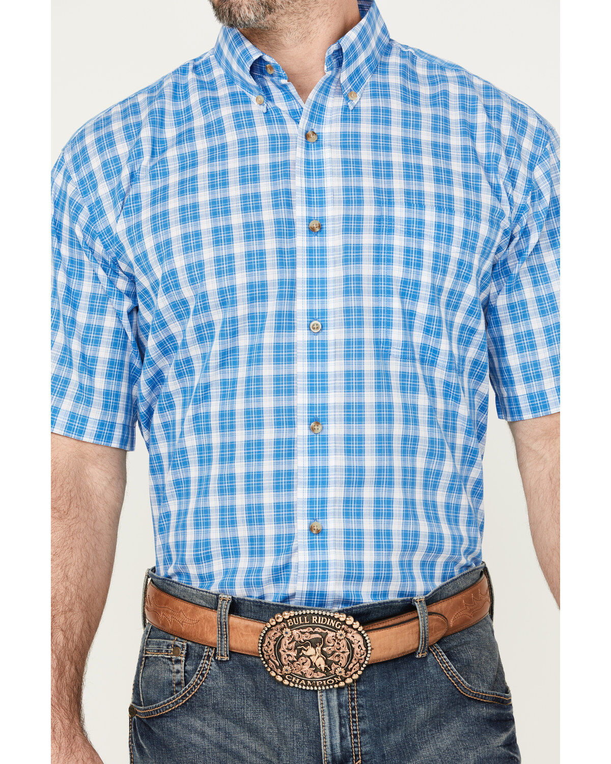 Wrangler Riata Men's Assorted Plaid Print Short Sleeve Button-Down Western Shirt