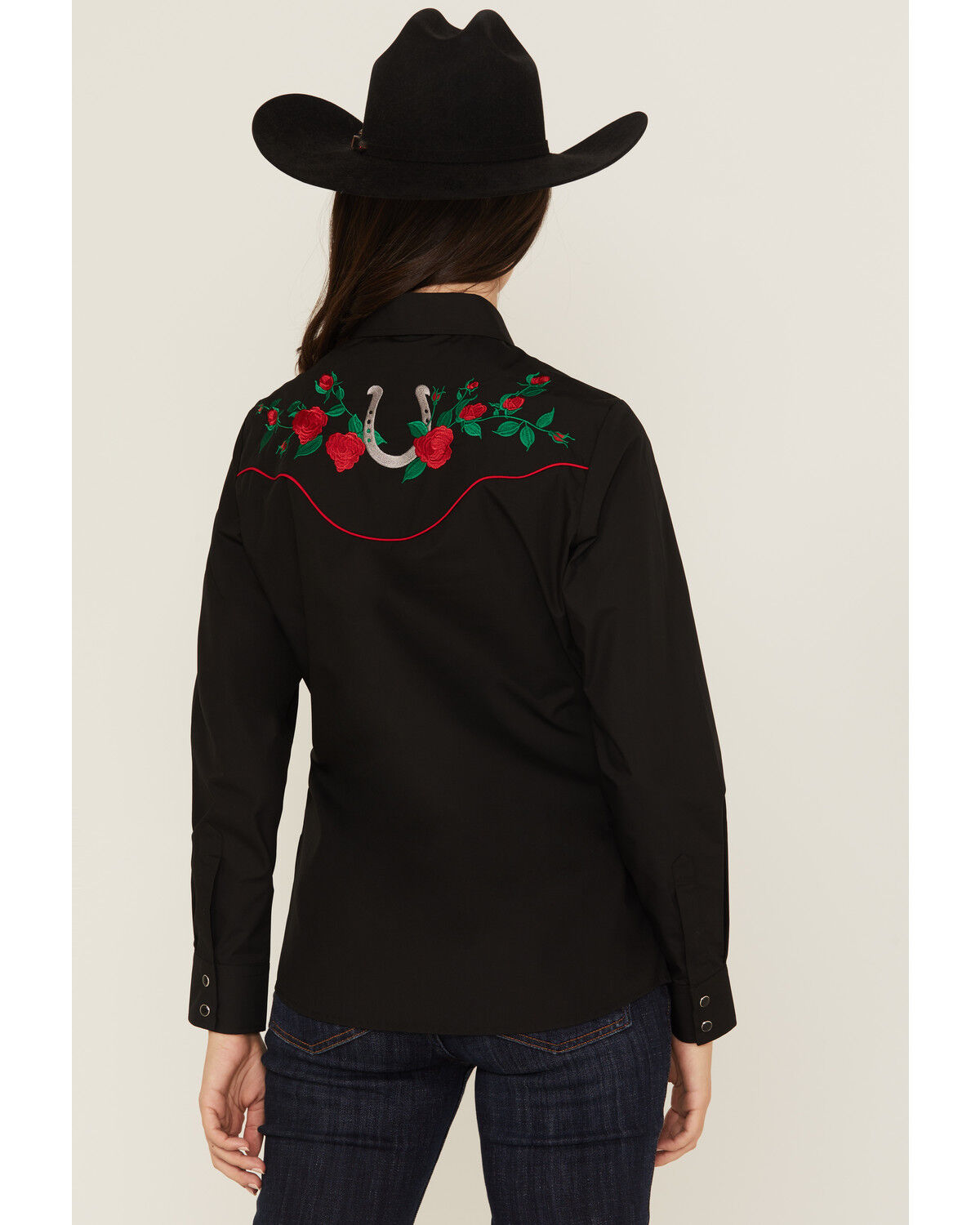 Rodeo Clothing Women's Rose Embroidered Long Sleeve Snap Western Shirt