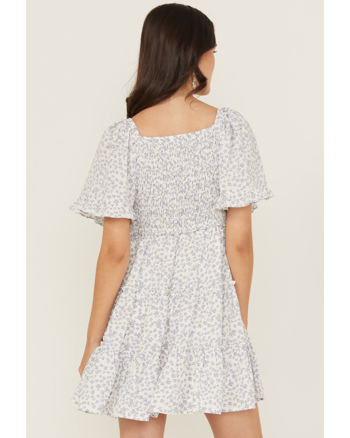 Yura Women's Floral Print Short Sleeve Tiered Mini Dress