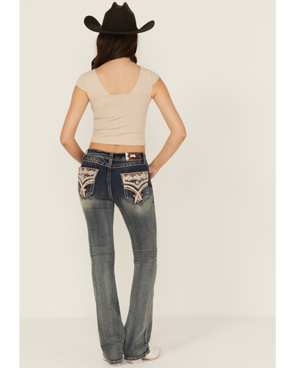 Grace in LA Women's Light Wash Cowhide Pockets Mid Rise Stretch Denim Jeans