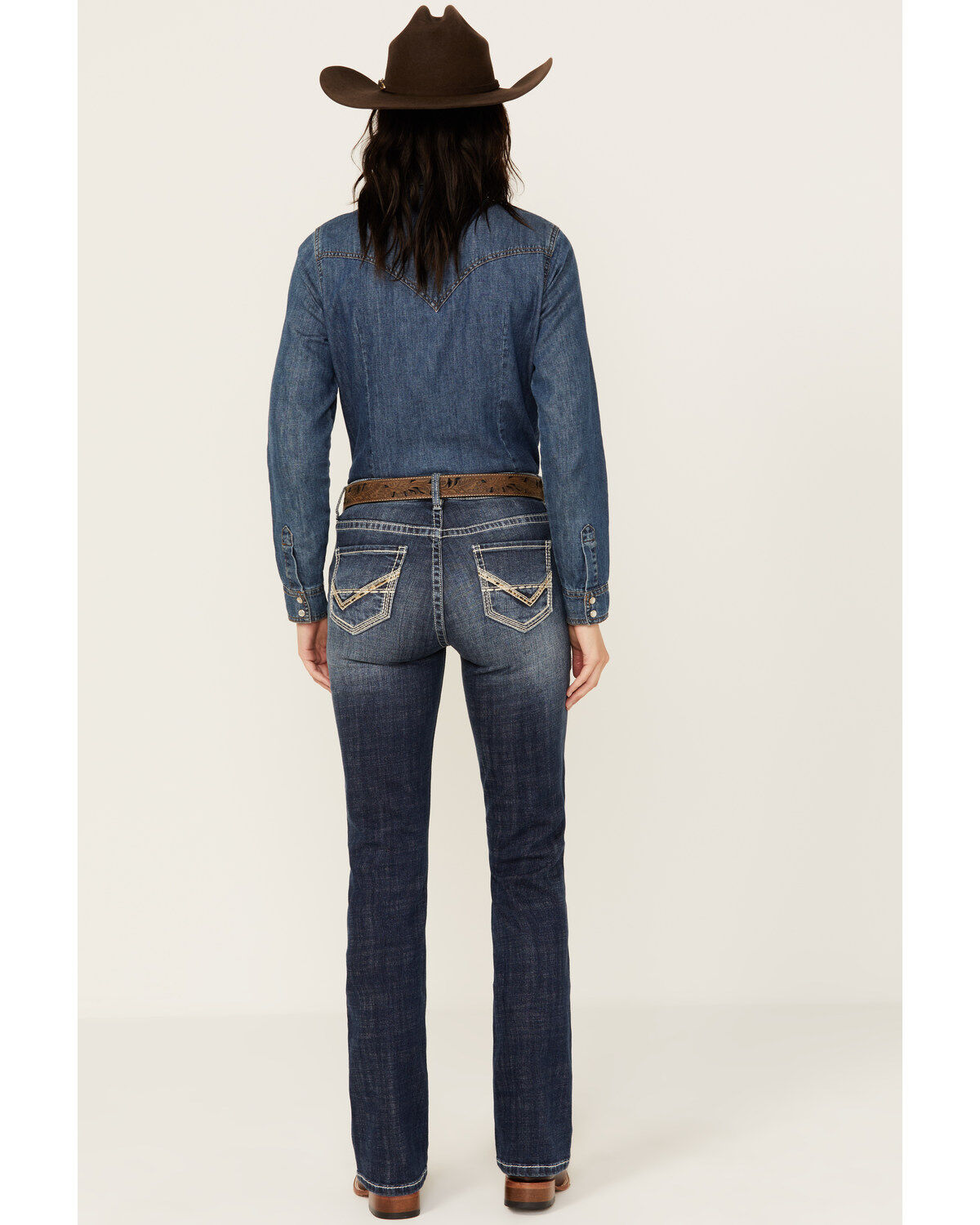 Rock & Roll Denim Women's Medium Wash Mid Rise Cheetah Applique Stretch Bootcut Jeans
