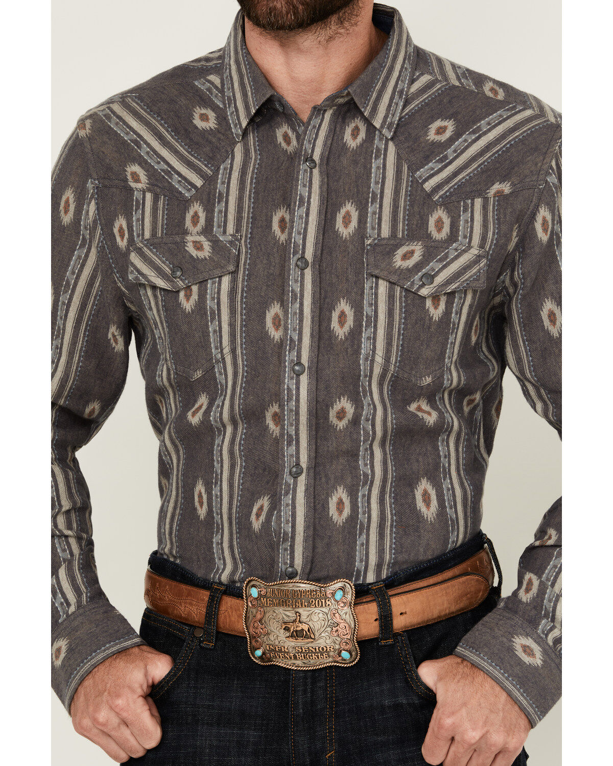 Cody James Men's Voyager Southwestern Striped Long Sleeve Snap Western Shirt